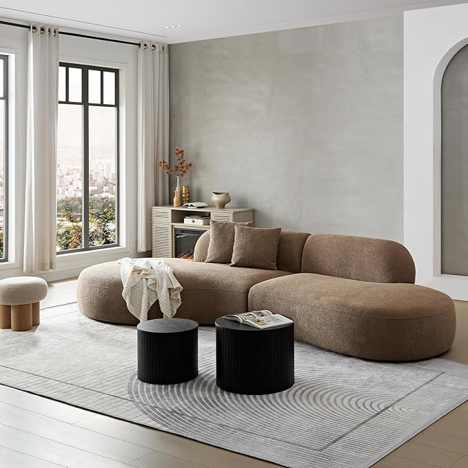 135.4" Oversized Curved Sofa, Modern Minimalist Comfy Sectional Couch, Upholsted Boucle Luxury Sofas Chaise, 6 Seater Modular Couches for Living Room Home Office Apartment (Left Facing,Camel)