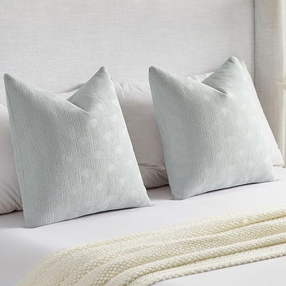 FUTEI Light Grey Chenille Decorative Throw Pillow Covers 24x24 Inch Set of 2,Soft Cozy Striped Geometric Patterns European Cushion Case,Modern Home Decor for Couch Bed Living Room