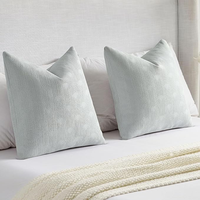 FUTEI Light Grey Chenille Decorative Throw Pillow Covers 16x16 Inch Set of 2,Soft Cozy Striped Geometric Patterns Cushion Case,Modern Home Decor for Couch Bed Living Room