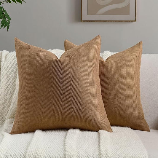 FUTEI Rust Chenille Throw Pillow Covers 16x16 Inch Set of 2,Soft Wide Chevron Textured Cushion Case,Farmhouse Home Decor for Couch Bed Living Room