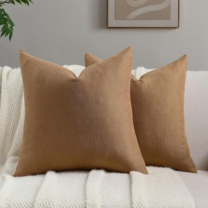 FUTEI Rust Chenille Throw Pillow Covers 18x18 Inch Set of 2,Soft Wide Chevron Textured Cushion Case,Farmhouse Home Decor for Couch Bed Living Room