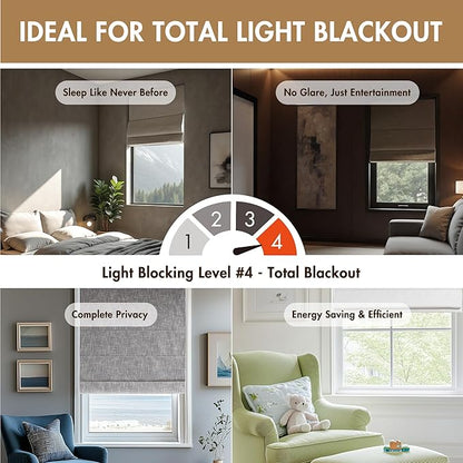 Madison Park Cordless Roman Shades, Total Blackout Window Blind Privacy Window Shades, Thermal Insulated Cordless Window Treatment for Bedroom, Living Room, Quincy, Single Panel 27" W X 64" H White