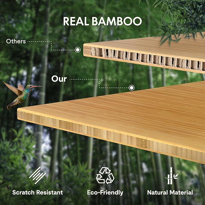 FLEXISPOT EN1 Bamboo Standing Desk, 48 x 24 Inches Whole-Piece Electric Adjustable Height Desk (Black Frame + Bamboo Top, 2 Packages)