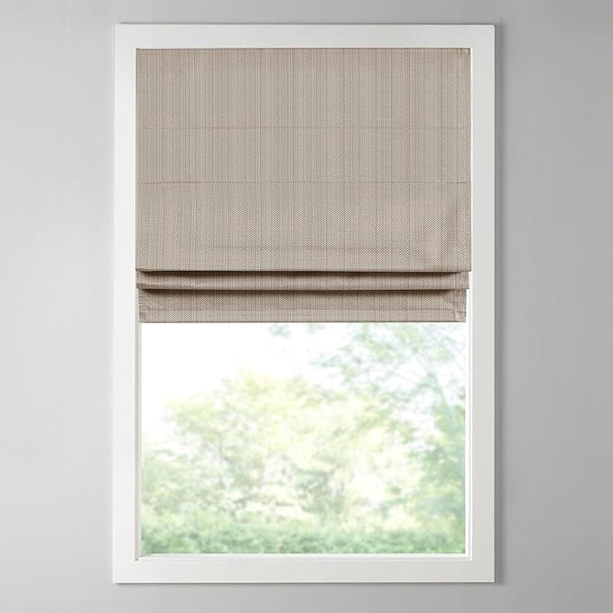Madison Park Galen Cordless Roman Shade, 29"W x 64"H, Sheen Taupe – Room Darkening, Thermal Insulated, Energy Efficient Window Blind with Subtle Sheen Basketweave Fabric for Privacy