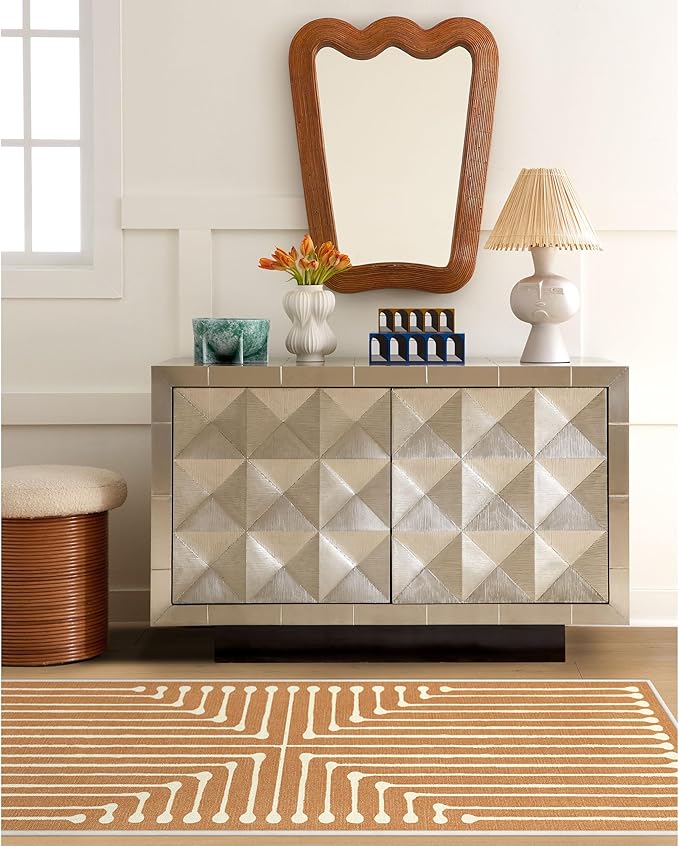 RUGGABLE x Jonathan Adler Machine Washable Modern Area Rug – Inkdrop Copper 5x7, Stain-Resistant, Non-Slip – Medium Rugs for Living Room, Bedroom, Hallway, Entryway & Office–with Cushioned Pad