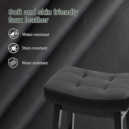 Counter Height Black Bar Stools Set of 3 for Kitchen Counter Farmhouse Modern Barstools with Faux Leather Upholstered Backless Seat and Solid Wood Legs 24 inch Bar Chairs