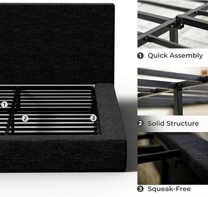 RECCI Cloud Upholstered King Bed Frame with Headboard, 5 Inch Foam Padded Platform, No Box Spring, Easy Assembly (Onyx)