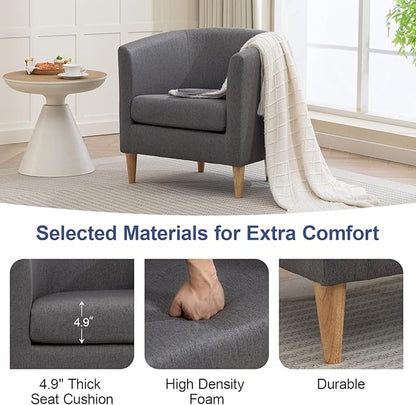 Accent Barrel Chair Set of 2, Modern Comfy Living Room Chairs with Armrest Small Reading Chair with Cozy Soft Padded for Bedroom Reception Room Cafe, Grey