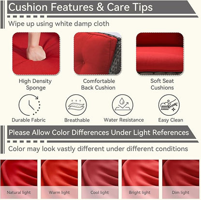 2 Pieces Outdoor Swivel Rocker Patio Chairs Set - Outdoor Wicker Patio Conversation Sets with 1 Side Table, Olefin Fabric Cushions Suitable for Backyard Deck and Porch,Red