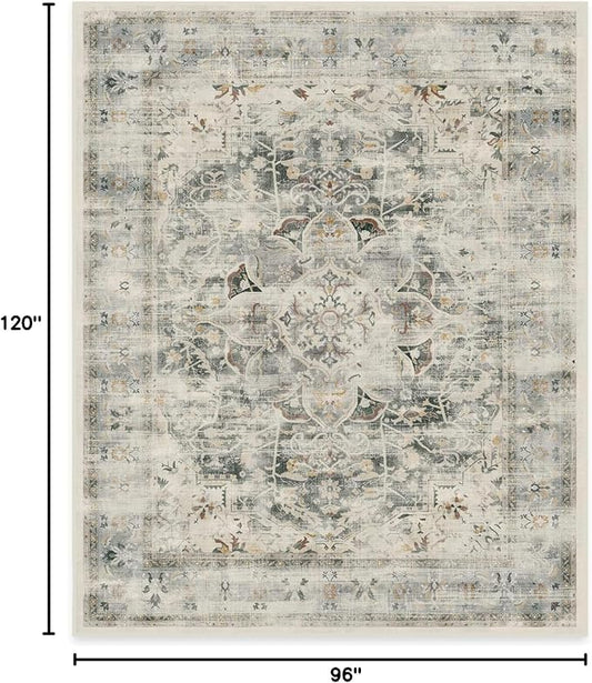 RUGGABLE Washable Vintage Area Rug – Sarrah Sage 8x10, Stain-Resistant, Non-Slip – Large Machine Washable Rugs for Living Room, Bedroom, Hallway, Entryway & Office–with Cushioned Pad