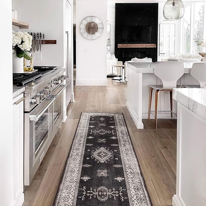 RUGGABLE Washable Vintage Area Rug – Verena Dark Wood 8x10, Stain-Resistant, Non-Slip – Large Machine Washable Rugs for Living Room, Bedroom, Hallway, Entryway & Office–with Cushioned Pad