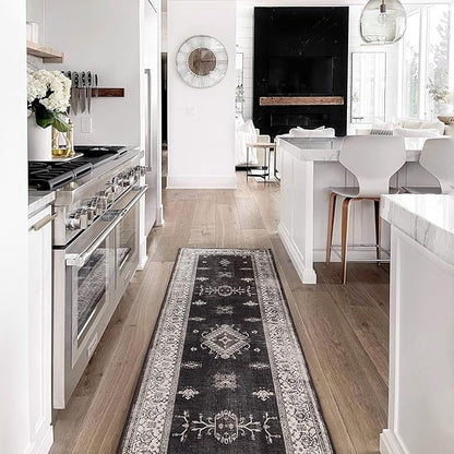 RUGGABLE Washable Vintage Area Rug – Verena Dark Wood 8 ft Round, Stain-Resistant, Non-Slip – Large Machine Washable Rugs for Living Room, Bedroom, Hallway, Entryway & Office–with Standard Pad