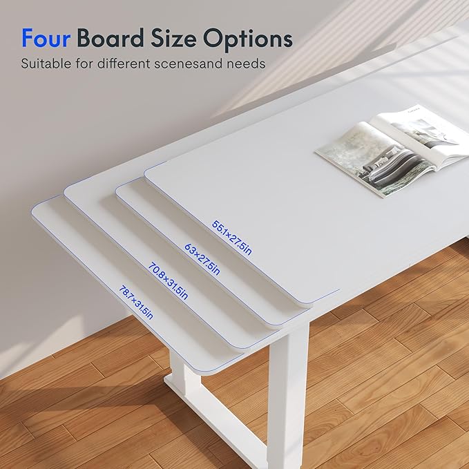 FLEXISPOT 4 Legs Standing Desk 63 x 28 Inch Electric Adjustable Height Desk with Splice Board Home Office Sit Stand Up Desk, White Top + White Frame