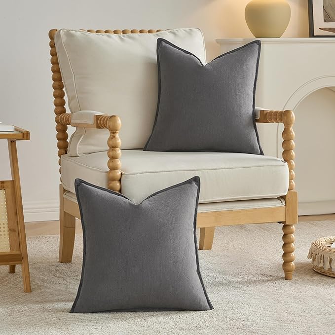 FUTEI Dark Grey Chenille Throw Pillow Covers 20x20 Inch Set of 2,Edges Double-Stitched Cushion Cases,Modern Home Decor for Couch Living Room