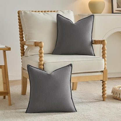 FUTEI Dark Grey Chenille Throw Pillow Covers 22x22 Inch Set of 2,Edges Double-Stitched Cushion Cases,Modern Home Decor for Couch Living Room