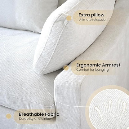 192" Modular Sectional Sofa Cloud Couch,Oversized Linen L-Shaped Sectional Sofa with Deep Seat,U-Shape 8-Seater Couch with Ottoman for Living Room in White