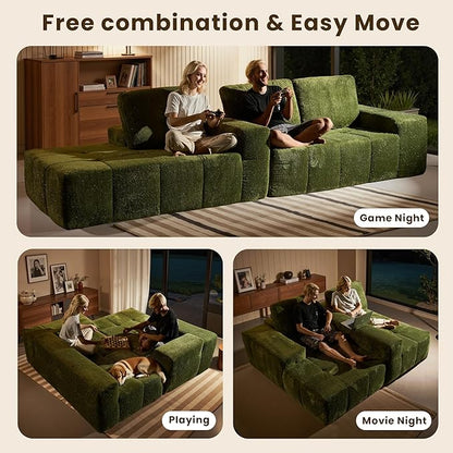 114" Glitter Cloud Sectional Couch with L-Shape Chaise, Modern Boneless Couches for Living Room Christmas Party, Fluffy Tufted Deep Seat Modular Sofa in a Box No Assembly