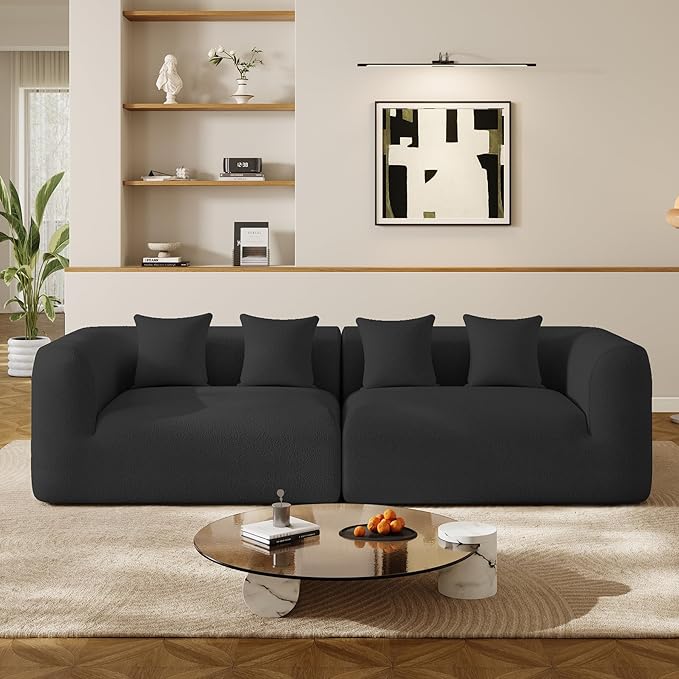 120'' Oversized Sectional Couches for Living Room Boneless Modular Sectional Sofa Plush Chenille Cloud Modular Couch Modern Sectionals with Deep Seat, No Assembly Required, 4 Seater, Black