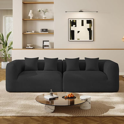 120'' Oversized Sectional Couches for Living Room Boneless Modular Sectional Sofa Plush Chenille Cloud Modular Couch Modern Sectionals with Deep Seat, No Assembly Required, 4 Seater, Black