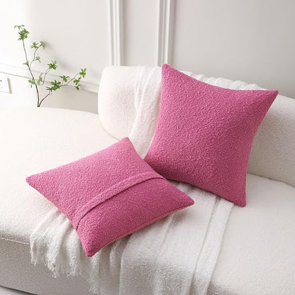 FUTEI Pack of 2 Hot Pink Decorative Throw Pillow Covers 26x26 Inch Soft Cozy Solid Boucle Textured Euro Pillow Shams,Modern Home Decor for Couch Bed Living Room