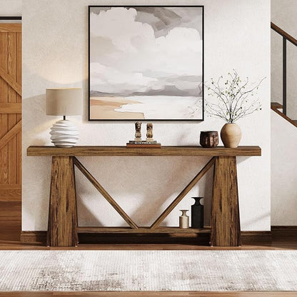 Tribesigns 70.9-Inch Long Console Table, Farmhouse Entryway Table with Storage, Narrow Sofa Console Behind Couch with 4 Stable Bases for Living Room, Entrance, Hallway (Rustic Brown)