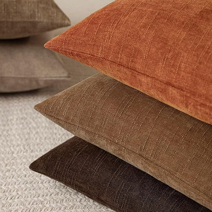 Foindtower Pack of 2 Soft Textured Chenille Throw Decorative Pillow Covers Square Accent Solid Cushion Cover Cozy Neutral Farmhouse Pillow Case for Couch Sofa Bedroom Living Room 22x22 Inch,Orange