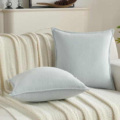 FUTEI Light Blue Chenille Throw Pillow Covers 16x16 Inch Set of 2,Edges Double-Stitched Cushion Cases,Modern Home Decor for Couch Living Room