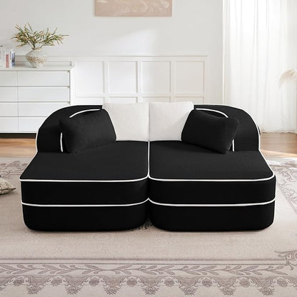 77.2" Oversized Double Lounge Chaise, Boneless Lounge Sofa Bed, Cloud Loveseat Sleeper Couch for Indoor Living Room, No Assembly Required, Teddy Fabric,Black