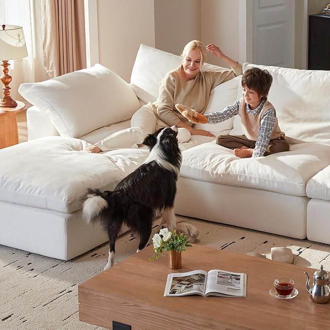 Modular Cloud Sofa, 78.7" Cloud Sectional Couches with Deep Seat，Oversized Loveseat Sofa with Ottoman for Living Room, Modern Comfy Couch with Washable Cover, Wide Armrest (White,1 Ottoman)