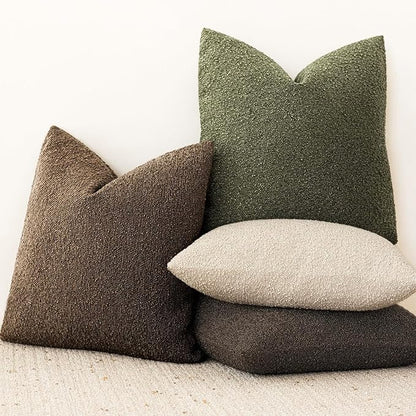 Foindtower Set of 2, Decorative Textured Boucle Throw Pillow Covers Accent Solid Pillow Cases Neutral Soft Couch Cushion Case for Chair Sofa Bedroom Living Room Home Decor 24x24Inch Chocolate