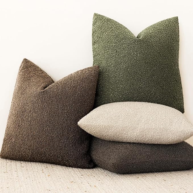 Foindtower Pack of 2 Textured Boucle Throw Pillow Covers Accent Solid Pillow Cases Cozy Soft Decorative Couch Cushion Case for Chair Sofa Bedroom Living Room Home Decor 18x18 Inch Chocolate