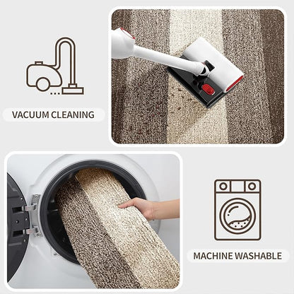 Kitinjoy Indoor Outdoor Door Mat, 32x20 Non-Slip Absorbent Dirt Trapper, Low-Profile Washable Inside Entrance Front Floor Mat, Sturdy Soft Entry Doormats for Entryway, Light Brown