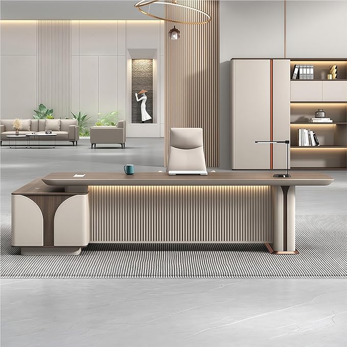 Modern L Shaped Desk, 110.2 inch Large Desk with Storage, Executive Desks for Home Office No Installation Required with Drawers and Lockable