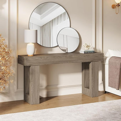Tribesigns 63-Inch Long Console Table, Wooden Rectangular Sofa Table Behind The Couch, Farmhouse Entryway Table for Entrance, Hallway, Living Room (Grey)