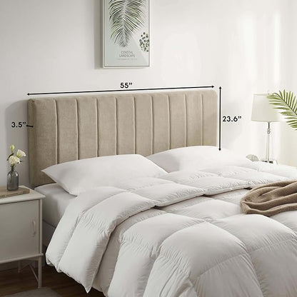 Upholstered Full Headboard - Easy Assemble Channel Stitched Headboard Full Size - Wall Mounted Headboards with 3D Soundproof Wall Panels Peel & Stick Floating Headboards, Linen
