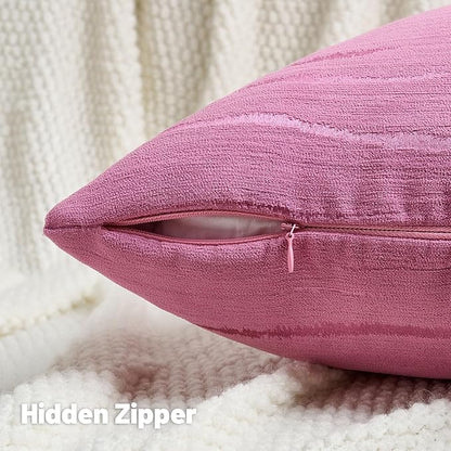 FUTEI Hot Pink Chenille Decorative Throw Pillow Covers 22x22 Inch Set of 2,Soft Embossed Striped Textured Cushion Case,Modern Home Decor for Couch Bed Living Room