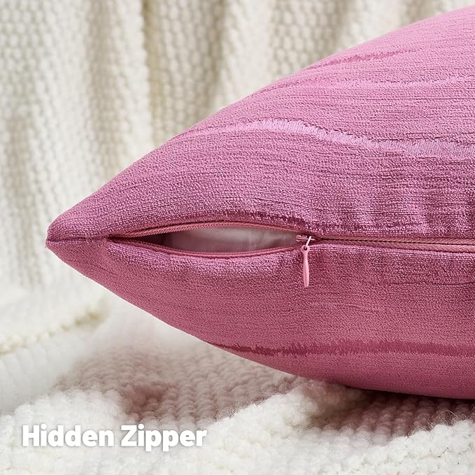 FUTEI Hot Pink Chenille Decorative Throw Pillow Covers 18x18 Inch Set of 2,Soft Embossed Striped Textured Cushion Case,Modern Home Decor for Couch Bed Living Room