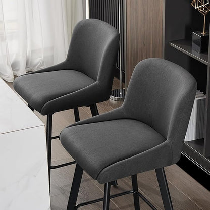 Swivel Counter Height Bar Stools Set of 3, 30''H Upholstered Barstools with Backs, Modern Bar Stool Chairs for Kitchen Island, Metal Legs, Fabric, Black Grey Stools Counter Chair