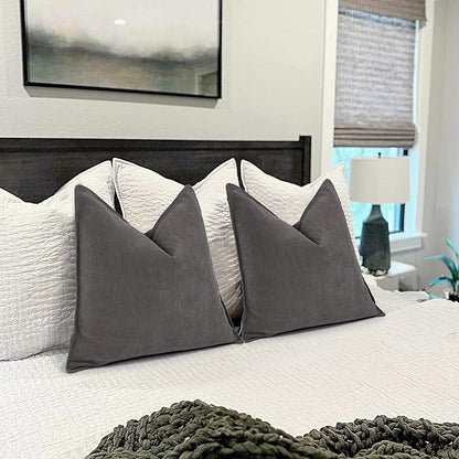 ZWJD Rustic Gray Pillow Covers 26x26 Set of 2 Chenille Throw Pillow Covers with Elegant Design Soft and Luxurious Decorative Throw Pillows for Couch, Bed, and Home Decor