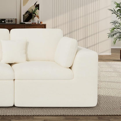 115" Cloud Boneless Sectional Couch, Deep Seat L Shaped Modular Couch with Ottoman, Oversized Upholstered Convertible 4 Seater Modular Sofa for Living Room,Beige Chenille