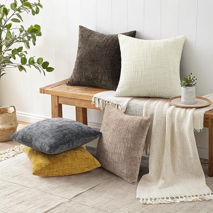 decorUhome Dark Grey Chenille Throw Pillow Covers 24x24 Set of 2 Thick Textured Slubby Couch Pillow Covers Farmhouse Accent Modern Neutral Decorative Pillow Cases for Bed Sofa Living Room
