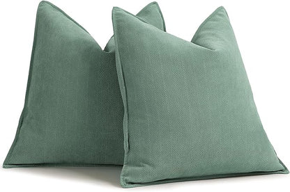 ZWJD Dusty Green Pillow Covers 26x26 Set of 2 Chenille Throw Pillow Covers with Elegant Design Soft and Luxurious Decorative Throw Pillows for Couch, Bed, and Home Decor