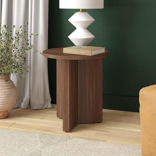 Henn&Hart 20" Wide Round Side Table in Satin Walnut, for Home, Living Room, Bedroom, Entertainment or Office