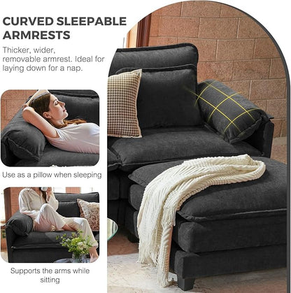 ELUCHANG Oversized 153" Modular Sectional Sofa, Comfy Deep Seat Cloud Couch, Sleeper Sofa Bed, 8 Seat Modern Couch with Removable Cover for Living Room, Apartment, DIY Combination, Chenille Black