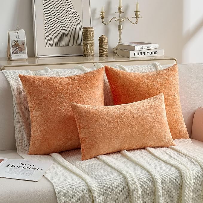 FUTEI Orange Flannel Throw Pillow Covers 12x20 Inch Set of 2,Soft Dimensional Textured Lumbar Pillow Cases,Modern Home Decor for Couch Living Room