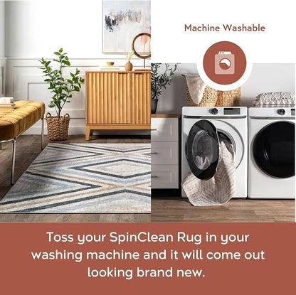 nuLOOM 2' x 6' Machine Washable Stain-Resistant Area Rug Medium Profile for Living Room, Bedroom, and Dining Room, Akari Blue