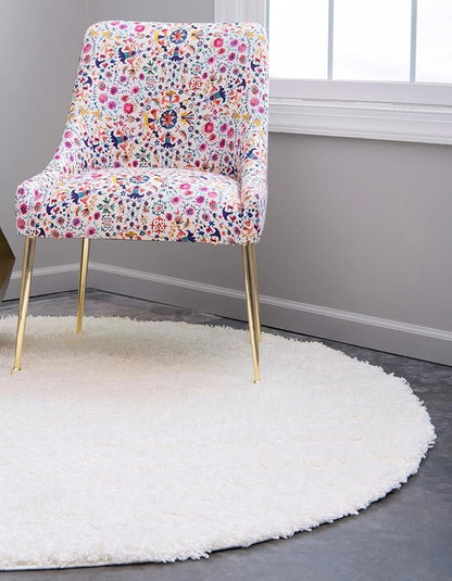 Unique Loom Solid Shag Collection Area Rug (7' 1" Round, Snow White)