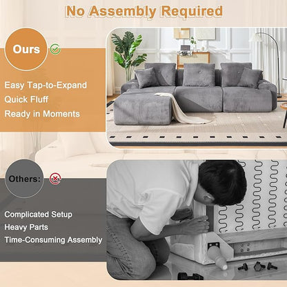118" Modular Sectional Sofa, Cloud Sectional Couch with Deep Seat, Modern Modular Sofa with L Shaped Comfy Cloud Upholstered Boneless Couches for Living Room Bedroom, Grey