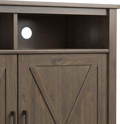 SIMPLIHOME Ela Solid Wood 39 inch Wide Transitional Medium Storage Cabinet in Smoky Brown for The Living Room, Entryway and Family Room