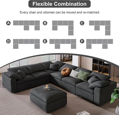 129.3" Oversized Modular Sectional Sofa, U Shaped Couch with Movable Ottoman, Large 7 Seater Corner Sofa for Living Room, Office, Spacious Space, Grey